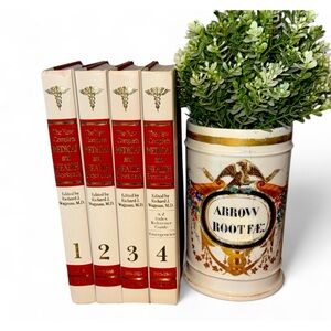 Vintage Decorative Hardback Book Stack Medical Health Encyclopedia Set Caduceus